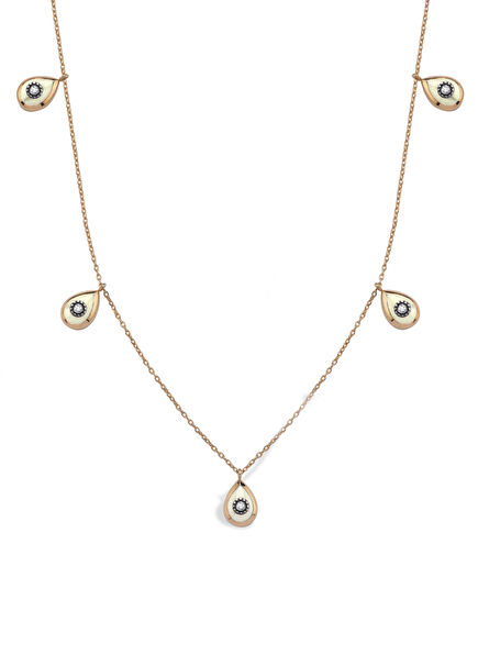 Beşli Damla Pırlanta Taşlı 18 Ayar Altın Kadın Kolye