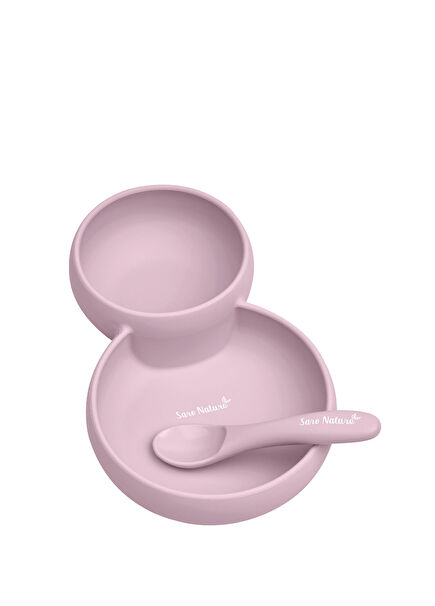 Pink Silicone Twin Plate Bowl and Spoon Set