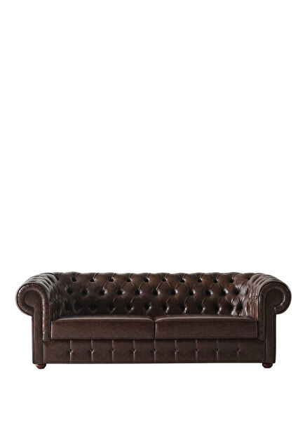 Mozart Kahverengi Deri Chester Kanepe