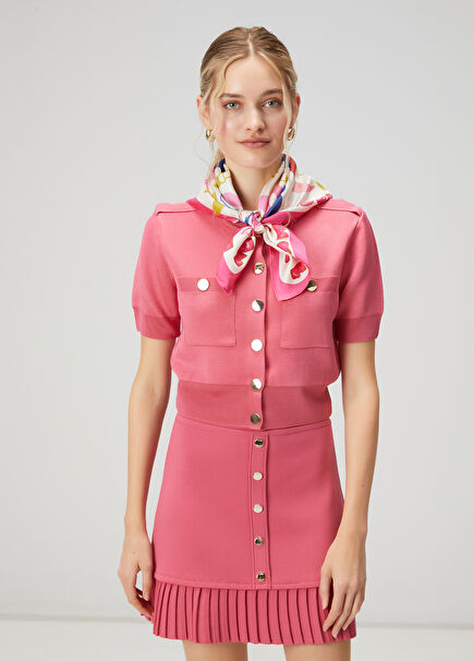 Pink Box-Shaped Knitwear Jacket