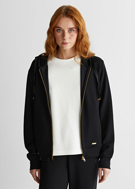 Siyah Kapüşonlu Kadın Sweatshirt