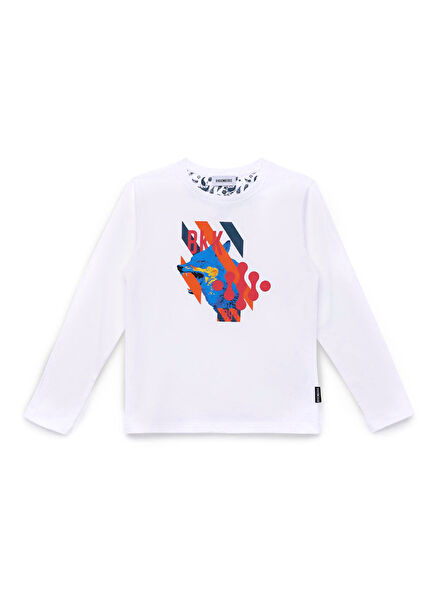 White Printed Long Sleeve Boys' T-Shirt