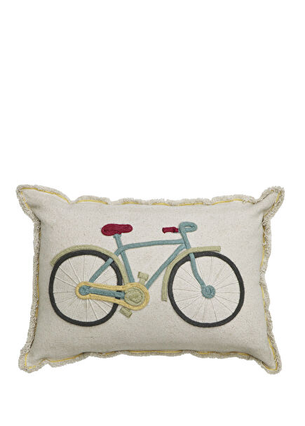 Bike İşlemeli Pamuklu Bebek Odası Yastık 35 x 55 cm