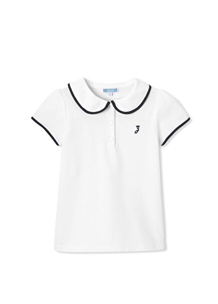 Beyaz Polo Yaka Kısa Kollu Kız Çocuk T-Shirt