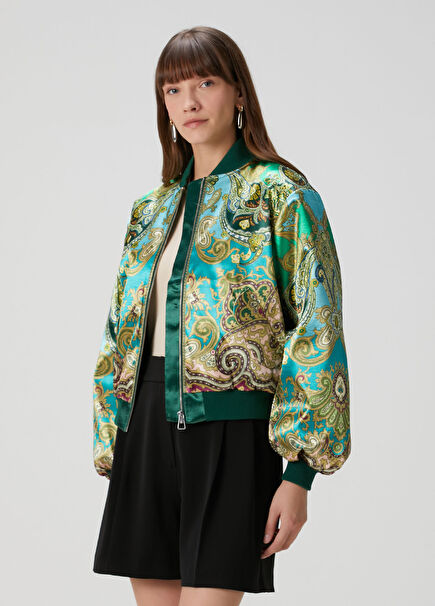 Clemenza Yeşil Şal Desenli Bomber Ceket
