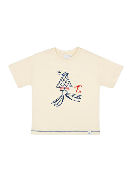 Cool Cone Crew Baskılı Ekru Oversize Kısa Kollu Erkek Çocuk T-Shirt