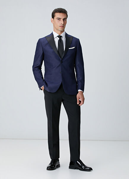 Black Wool Blend Tuxedo Pants