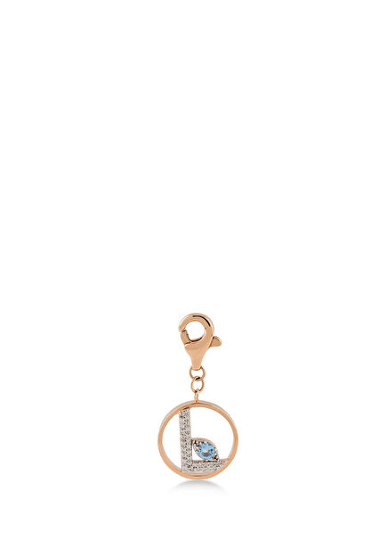 Mini “L” Harfli Charm Pırlanta Blue Topaz Taşlı 14 Ayar Pembe Altın