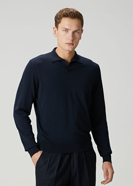 Lacivert Polo Yaka Sweatshirt