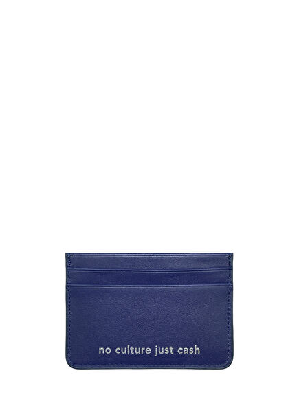 Slogan Detailed Navy Leather Card Holder