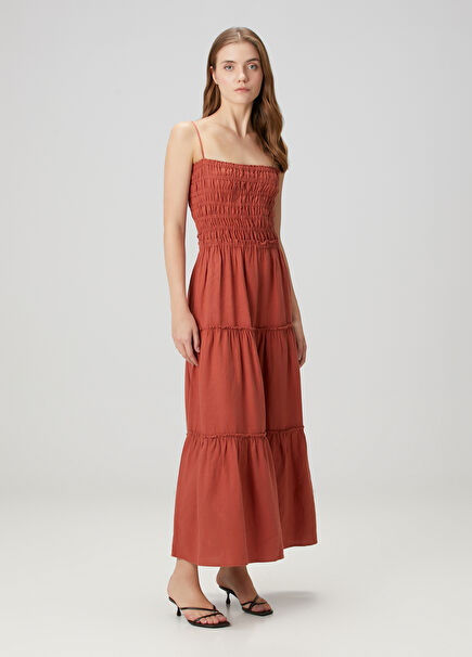 Runs Through My Mind Brick Maxi Linen Dress