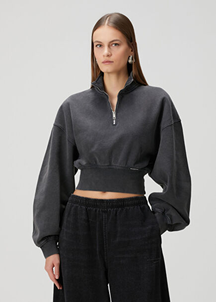 Koyu Gri Fermuarlı Sweatshirt
