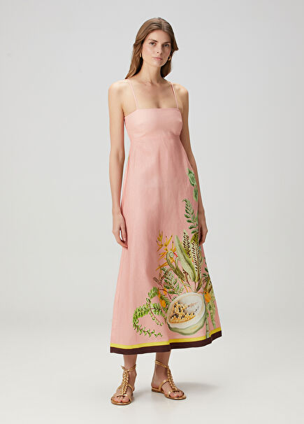 Papaya Sun Pink Midi Linen Dress