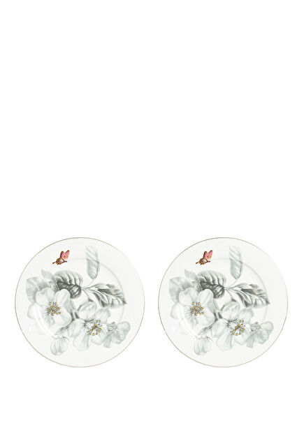 Harmonia Grey Floral Patterned New Bone China 2-Piece Serving Plate Set