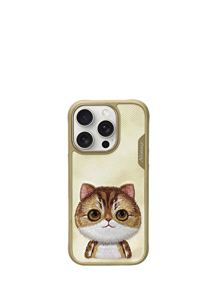 iPhone 16 Pro Compatible 3D Eye Golden Cat Detailed Real Embroidery Embossed Big Eyes Phone Case