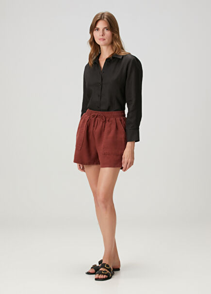 Burgundy Linen Shorts