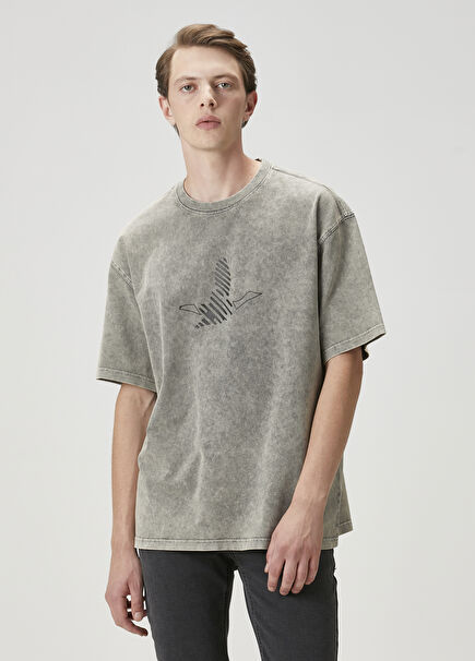 Grey Logo Printed Oversized T-Shirt