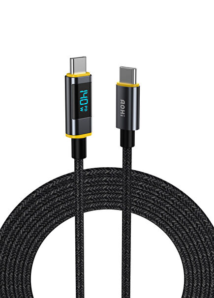 Magline Type-C to Type-C PD 3.1 480Mbps 140W 1.2m LED Display Nylon Braided 2-Pack Fast Charging Data Cable Set