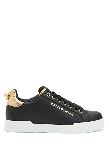 Portofino Black Logo Detailed Womens Leather Sneak
