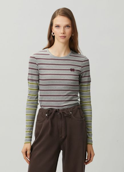 Grey Striped Long Sleeve T-Shirt