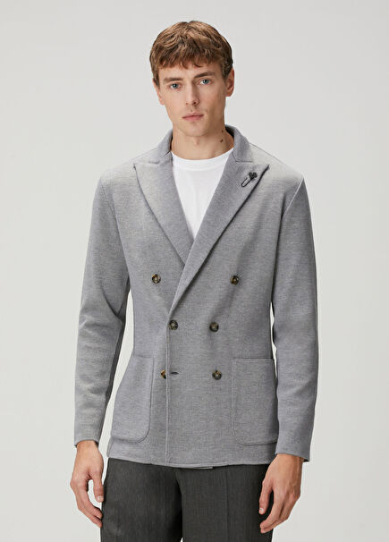 Gri Kruvaze Yün Ceket