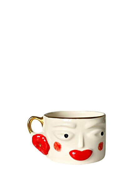 Rukiye Mini Daisy Kırmızı Makyaj Seramik Bardak