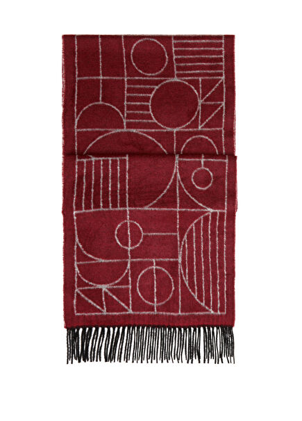 Bordo Geometrik Desenli Kadın Atkı