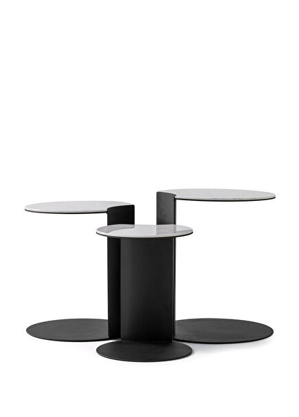 Dali Beyaz Mermer Tablalı Metal 3'lü Zigon Sehpa Seti