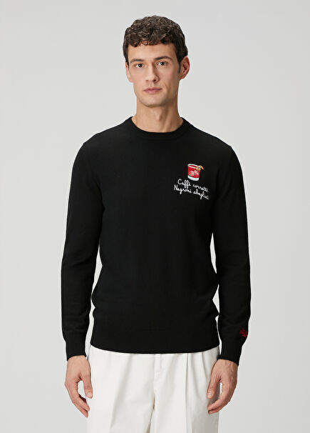 Heron Figür Jakarlı Yün Kazak