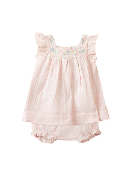 Pembe Pötükareli Fırfırlı Tunik ve Bloomer Şort Kız Bebek 2'li Set