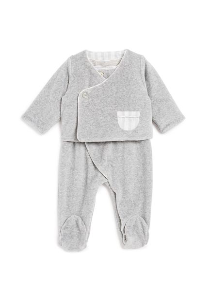 Grey Velvet Jumpsuit Jacket Baby Boy Set of 2