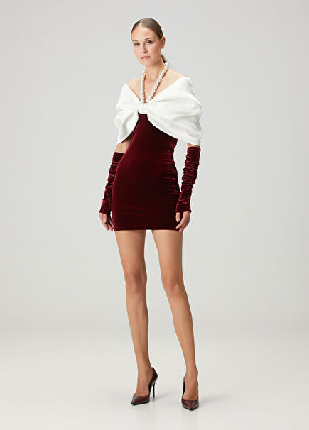 Lady of Thrones Bordo Mini Kadife Kokteyl Elbise