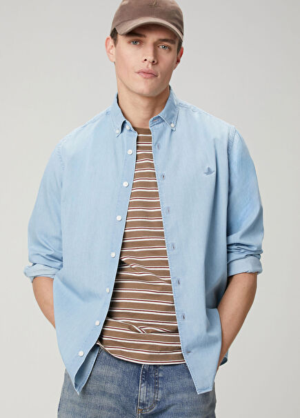 Mavi Yıkamalı Comfort Fit Jean Gömlek