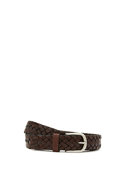 Brown Braided Men's Leather Belt