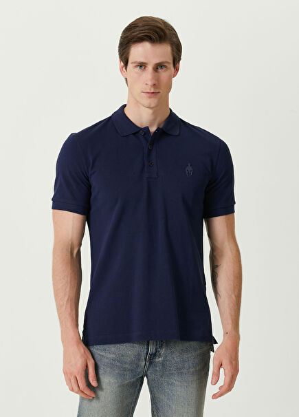 Lacivert Polo Yaka Logo Detaylı T-shirt