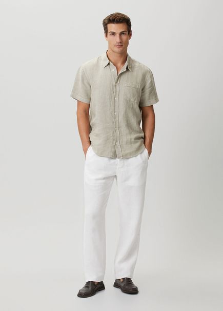 Deck White Waist Corded Linen Trousers