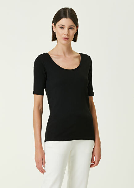 Siyah V Yaka Basic T-shirt