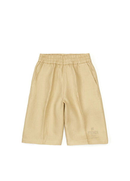 Khaki Logo Embroidered Linen Pants