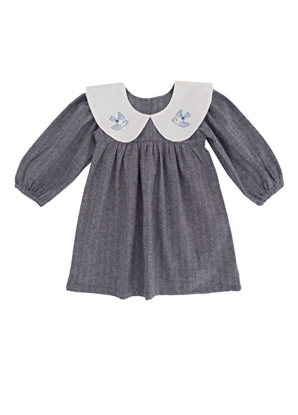 Birdie Navy Blue White Baby Neck Baby Girl Dress