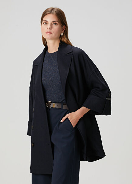 Navy Blue Double-Breasted Wool Coat