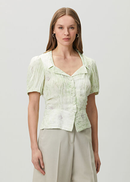 Macaia Light Green Floral Blouse