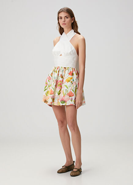 Cora White Floral Mini Linen Dress