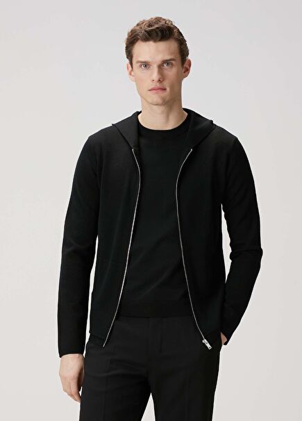 Black Hooded Wool Sweatshirt