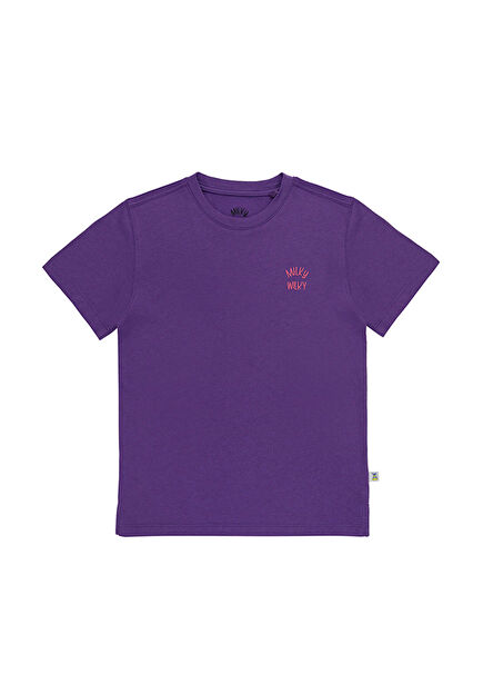 Mor Pamuk Modal Kısa Kollu Unisex Çocuk T-shirt