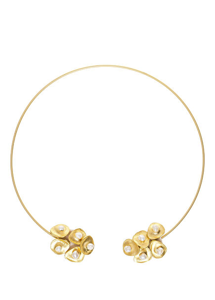 Selen Pearl with Stone 22K Gold Plated Women's Necklace