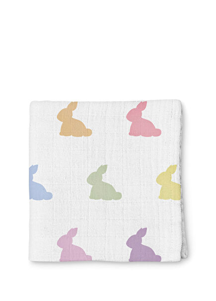 %100 Pamuk Rainbow Lapin Müslin Bebek Bakım Örtüsü 70 x 70 cm