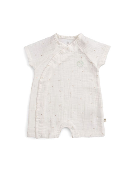 Ecru Organic Cotton Muslin Double-breasted Unisex Baby Shorts Jumpsuit