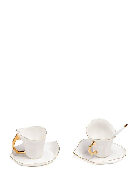 Meltdown Beyaz İnce Porselen 2'li Kahve Fincanı Seti