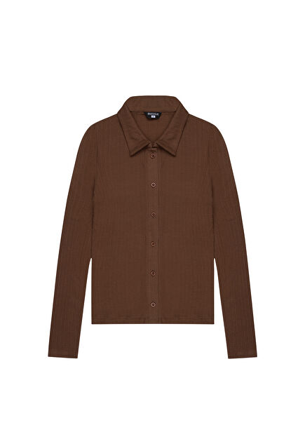 Brown Slim Fit Knit Women's Shirt