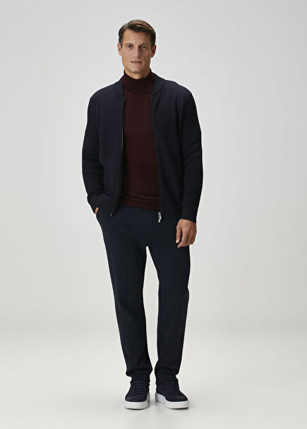 Lacivert Yün Bomber Triko Ceket